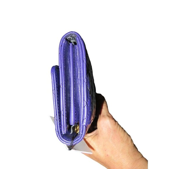 KURT GEIGER London Purple Brixton Quilted Leather Chain Wallet Crossbody Handbag - Picture 7 of 14